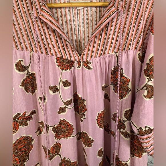 Knox Rose Berry Pink Floral Puff Sleeve Tassel Tie Cottagecore Boho Mini Dress L - Picture 3 of 10